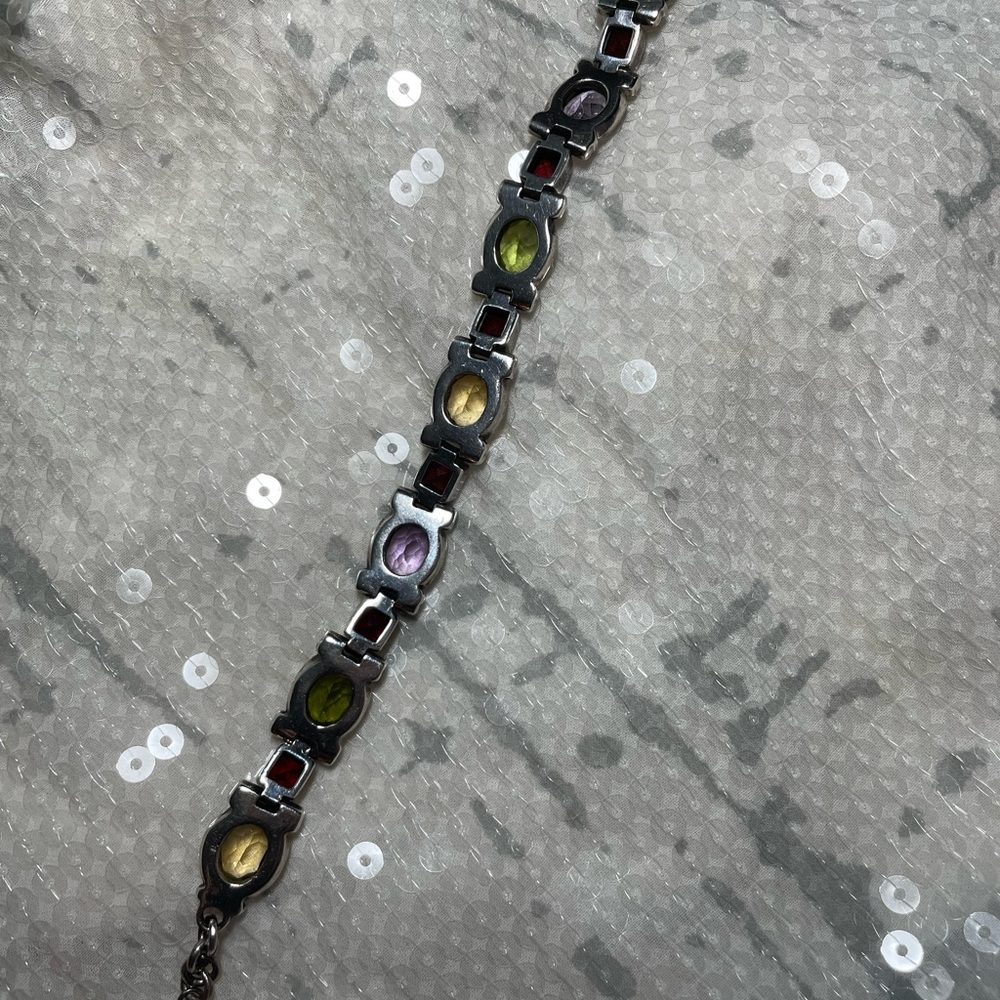 Multi-Gemstone Silver Link Bracelet - image 3